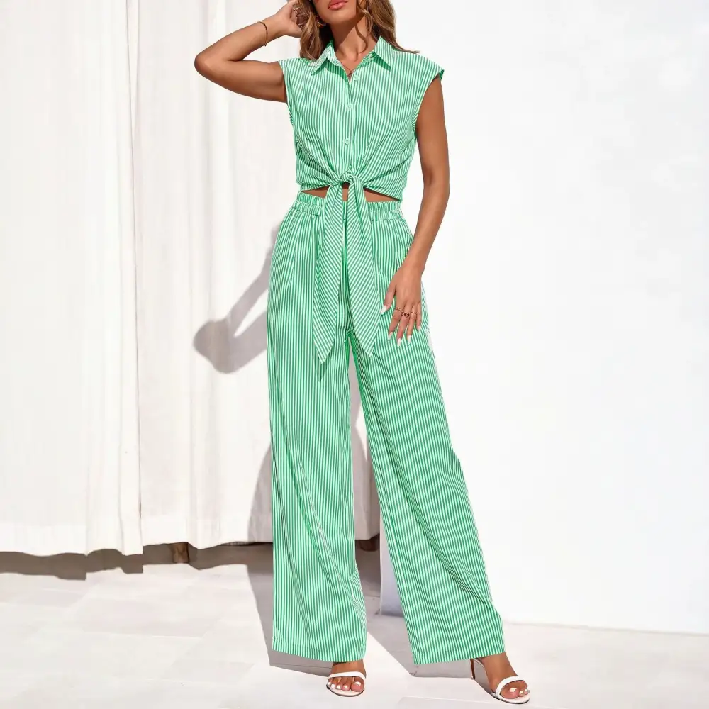 Wide-Leg Sleeveless Striped Women's Matching Set