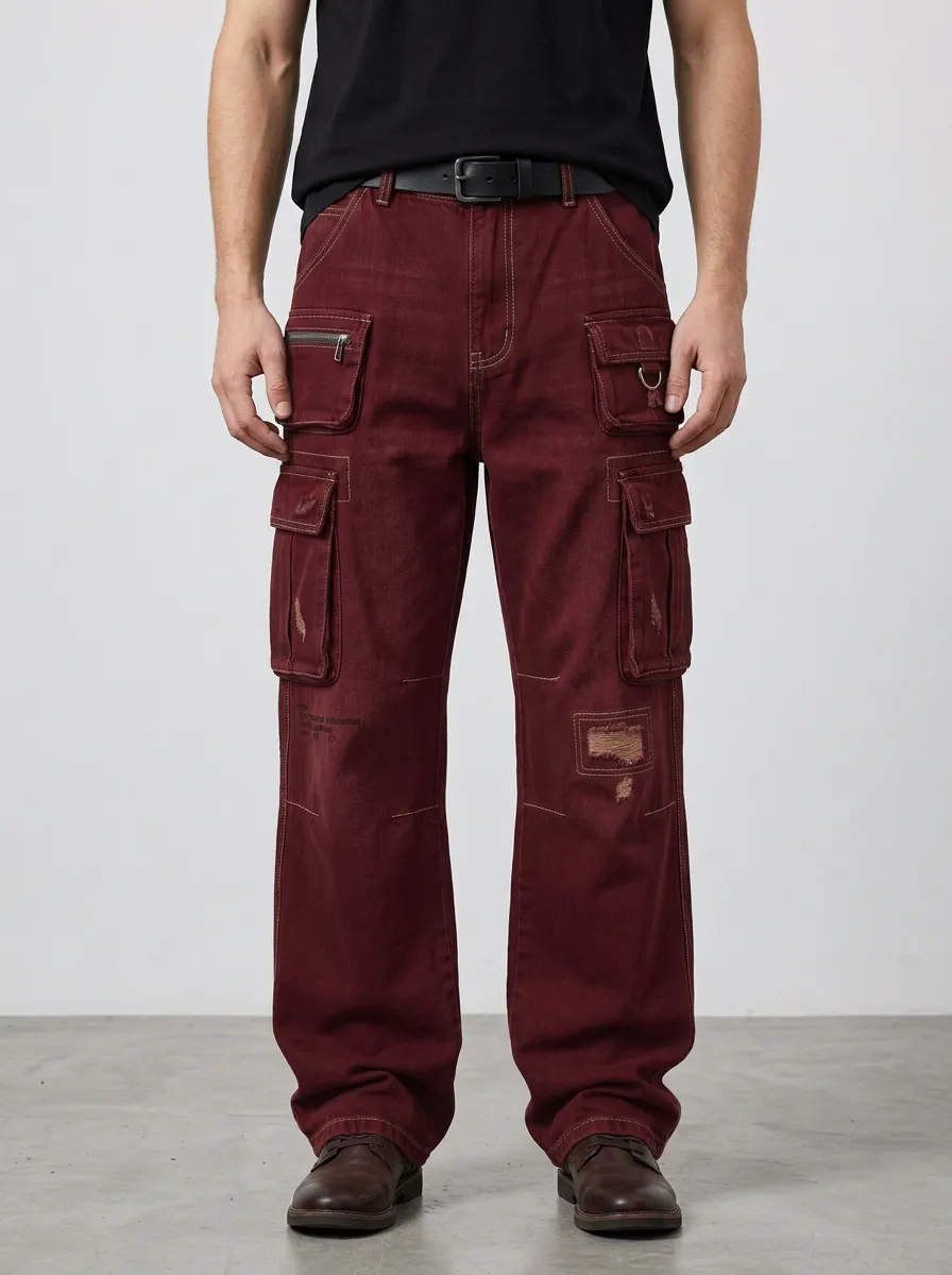 Men's Vintage Wash Distressed Cargo Cargo Pants
