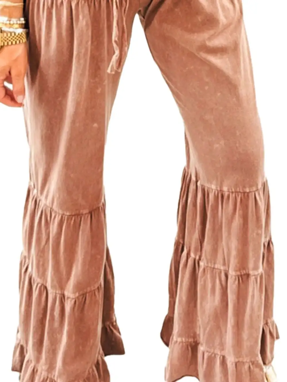 Drawstring Flared Ruffle Pants
