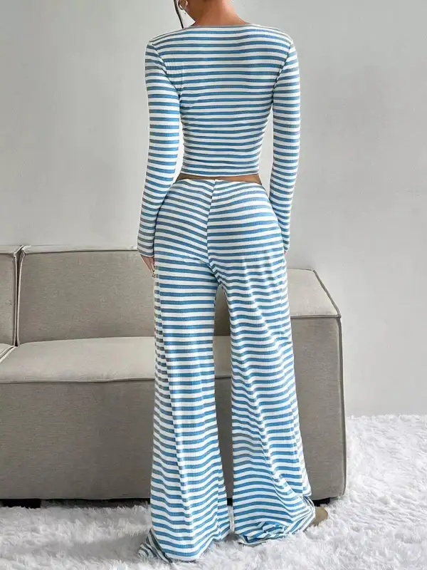 Striped Long Sleeve Crop Top & Wide Leg Pants
