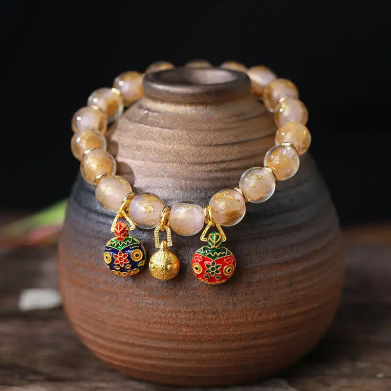 Swallowing Beast Family Charm Foil Liuli Glass Bracelet