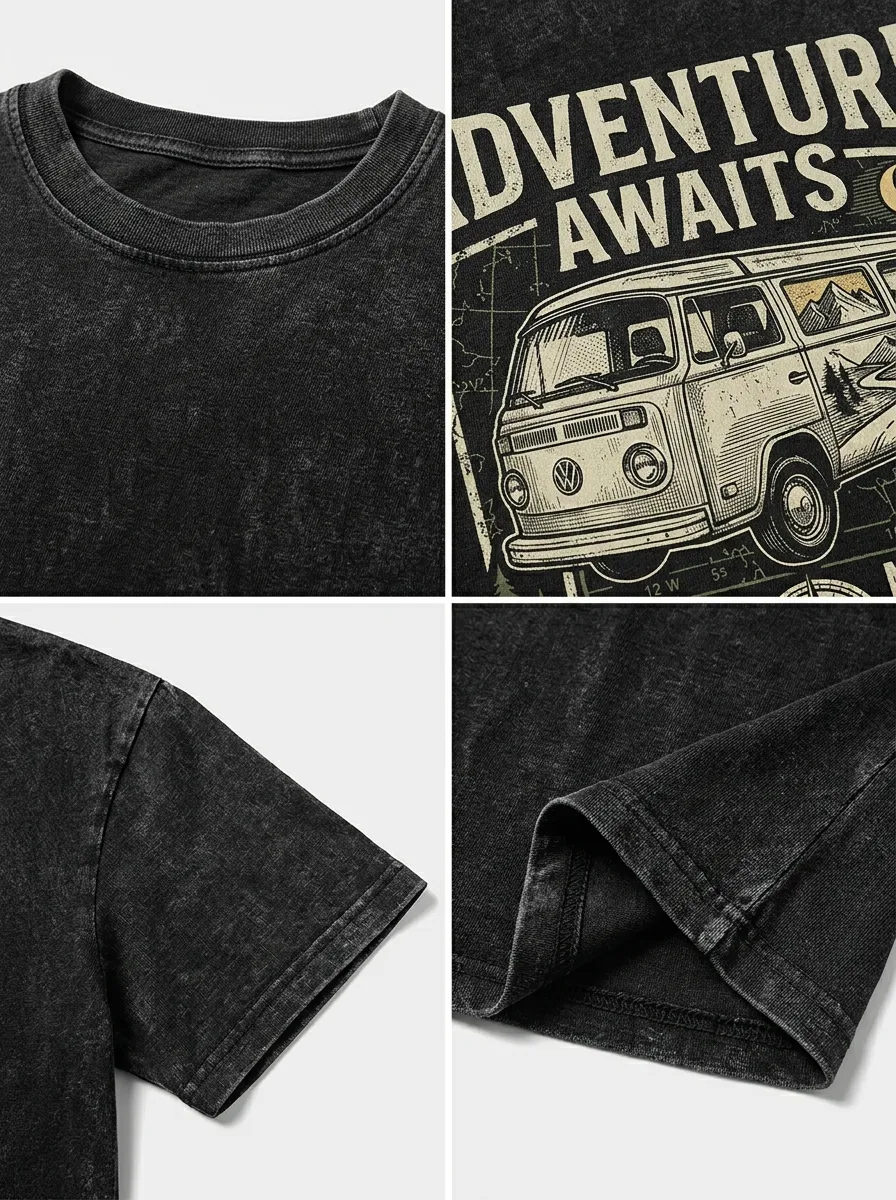 Unisex Adventure Lover Camper Van Compass Printed T-shirt