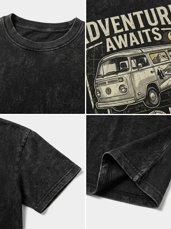 Unisex Adventure Lover Camper Van Compass Printed T-shirt