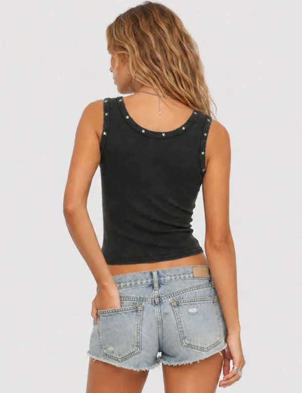 Chic Star Stud Ribbed Tank Top