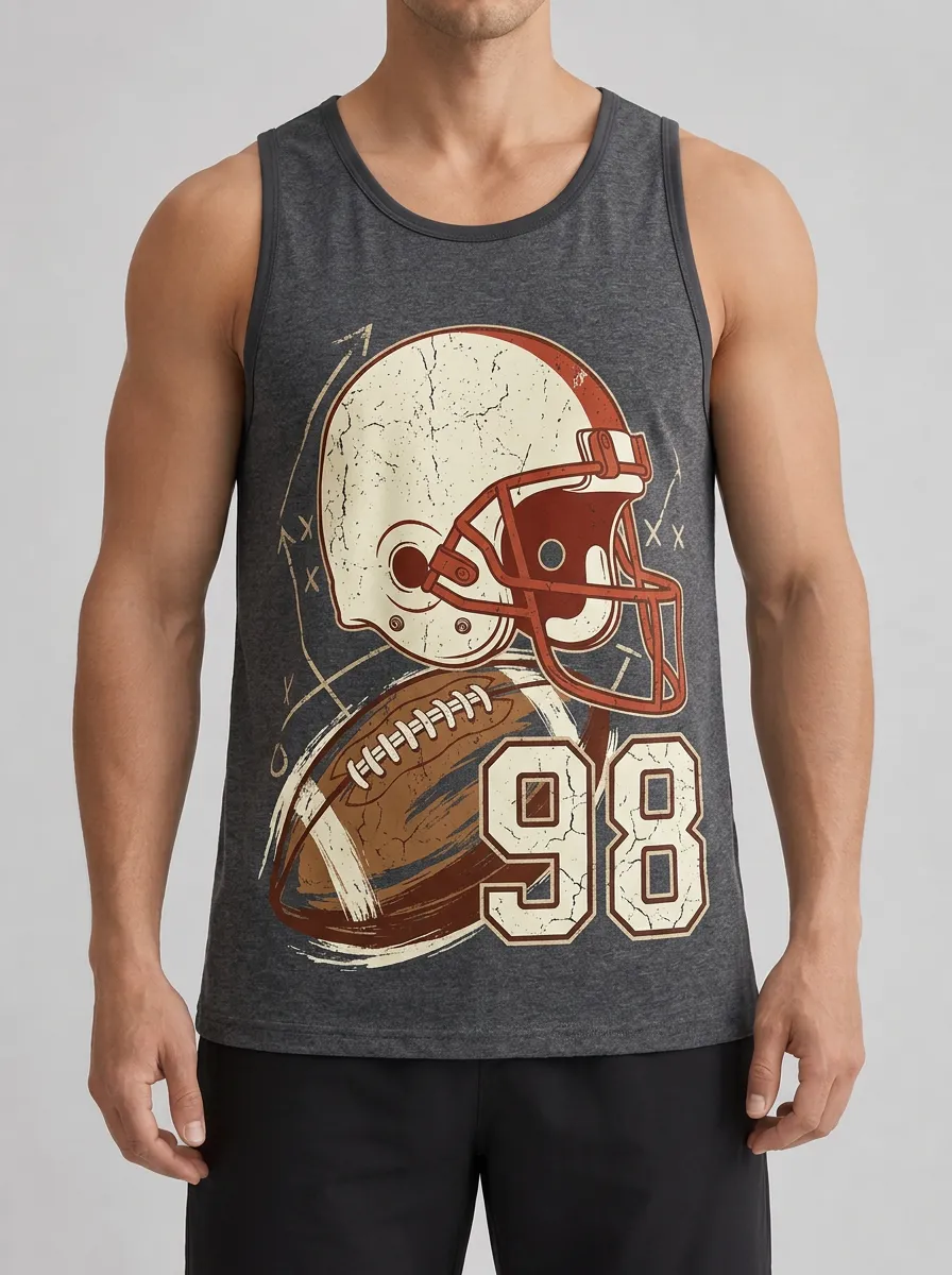 Men's American Football Lover 98 Helmet Ball Printed Tank Top