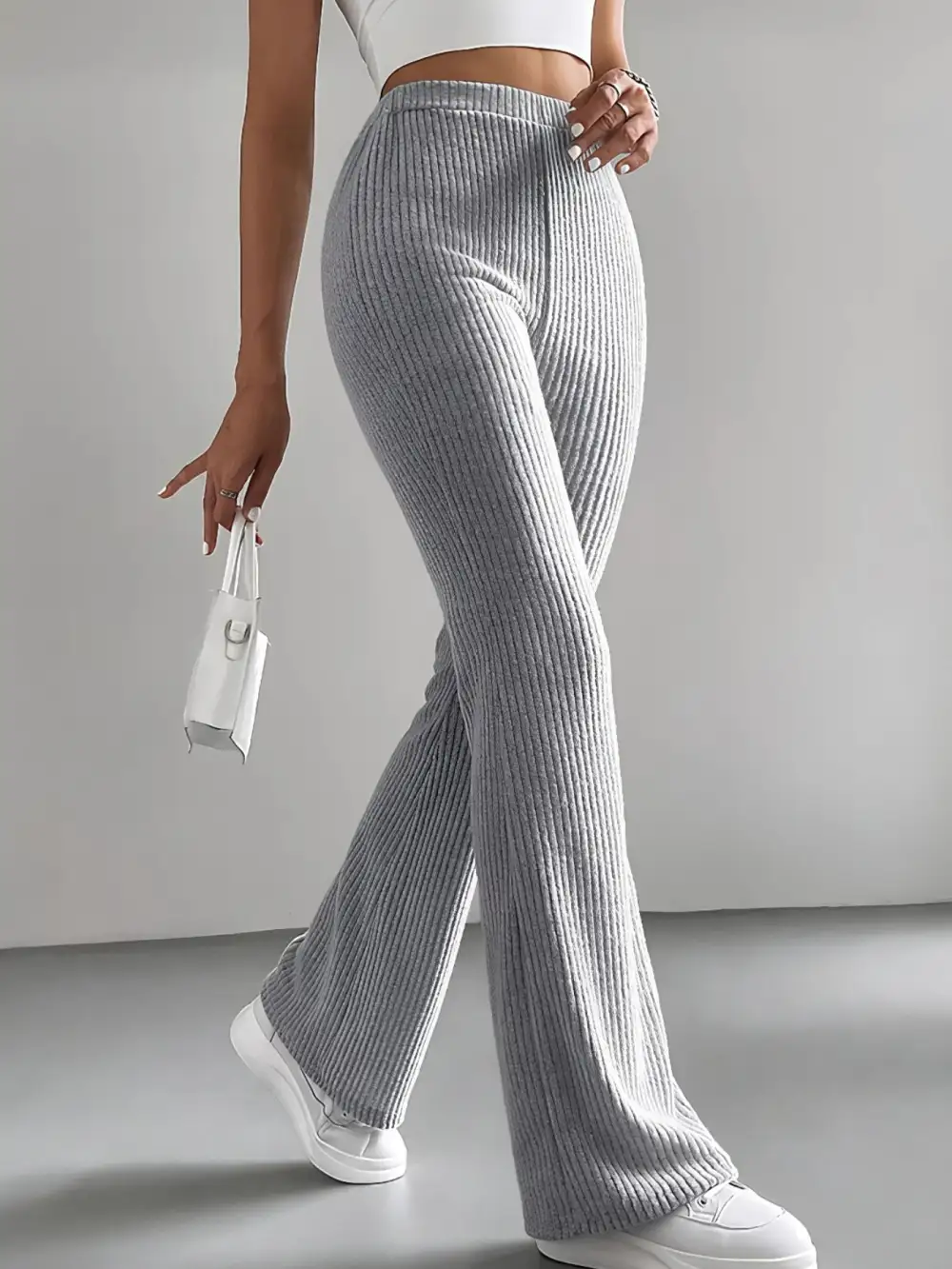 Flare High Waist Ribbed Knit Pants