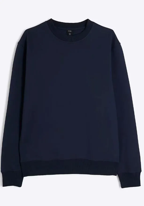 Navy Blue Loose Round Neck Men's Sweatshirt