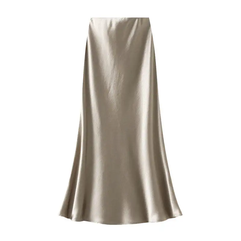 Pleated Satin High Waist Mermaid Midi Skirt