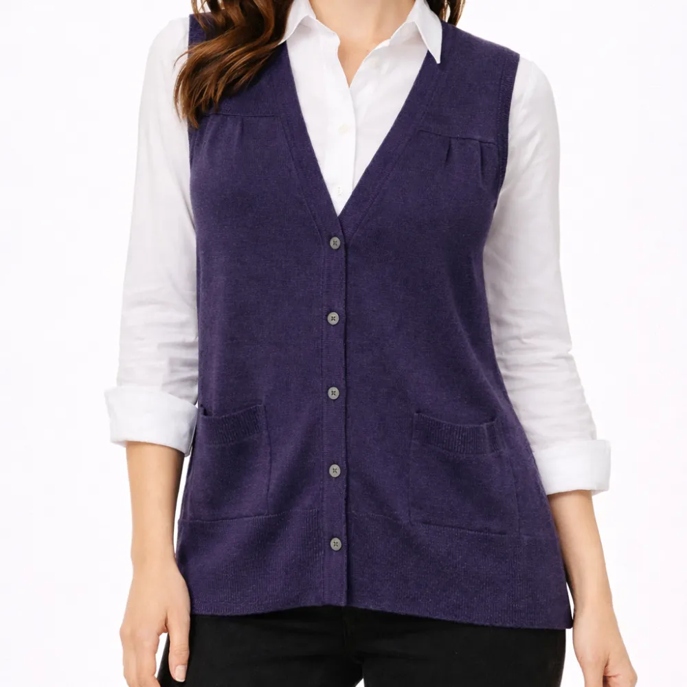 Pure Wool Pocket Cardigan Vest