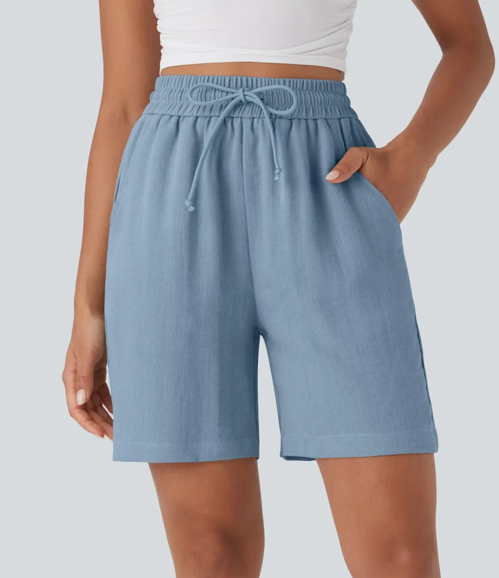 2026🔥High Waisted Drawstring Casual Linen-Feel Shorts with Pockets