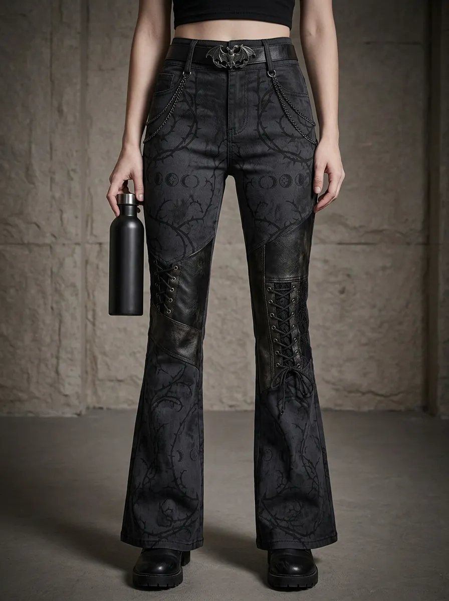Alternative Moon Thorn Lace Alternative Look Women's Gothic Flare Pants