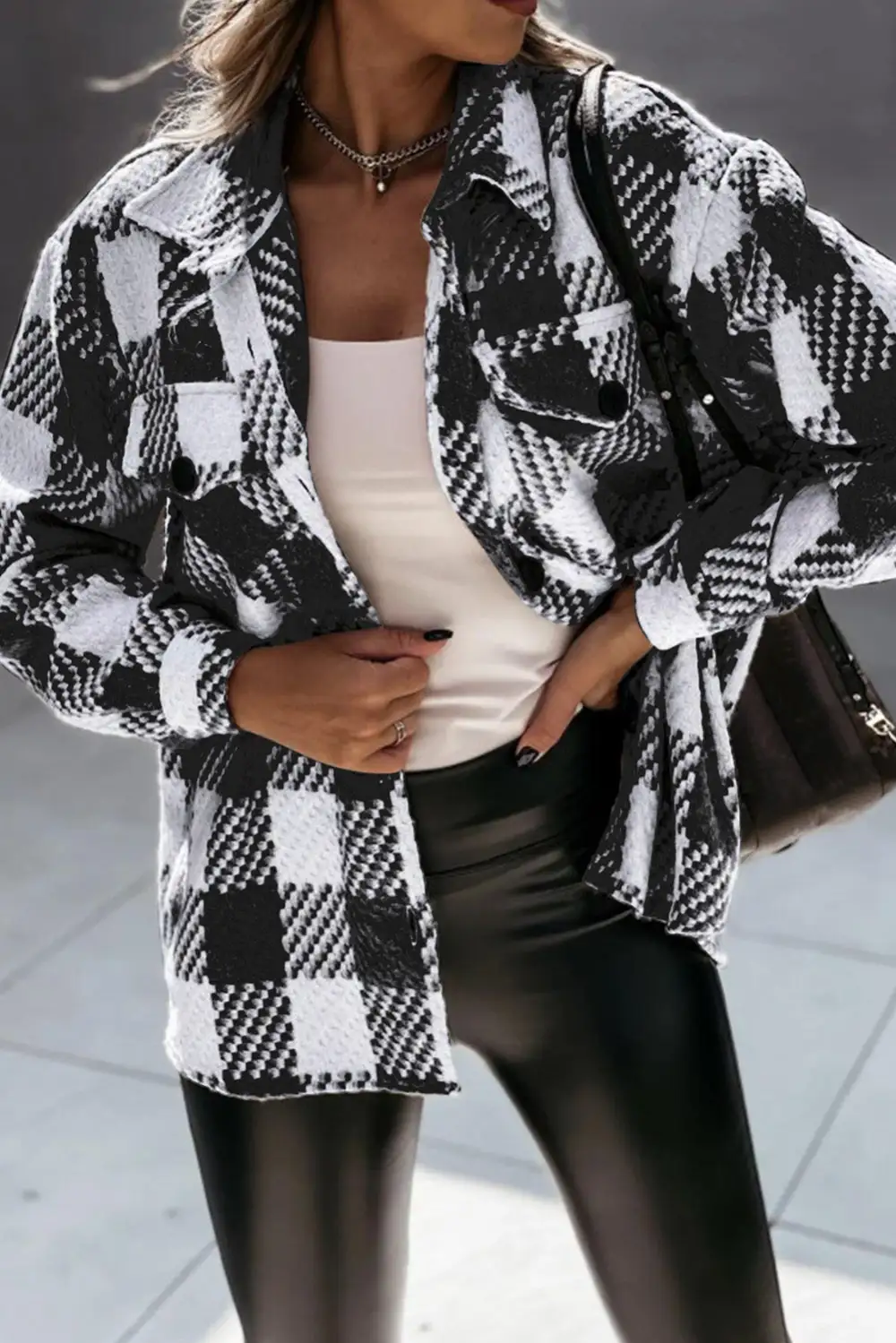 Plaid Textured Flap Pocket Shirt Jacket