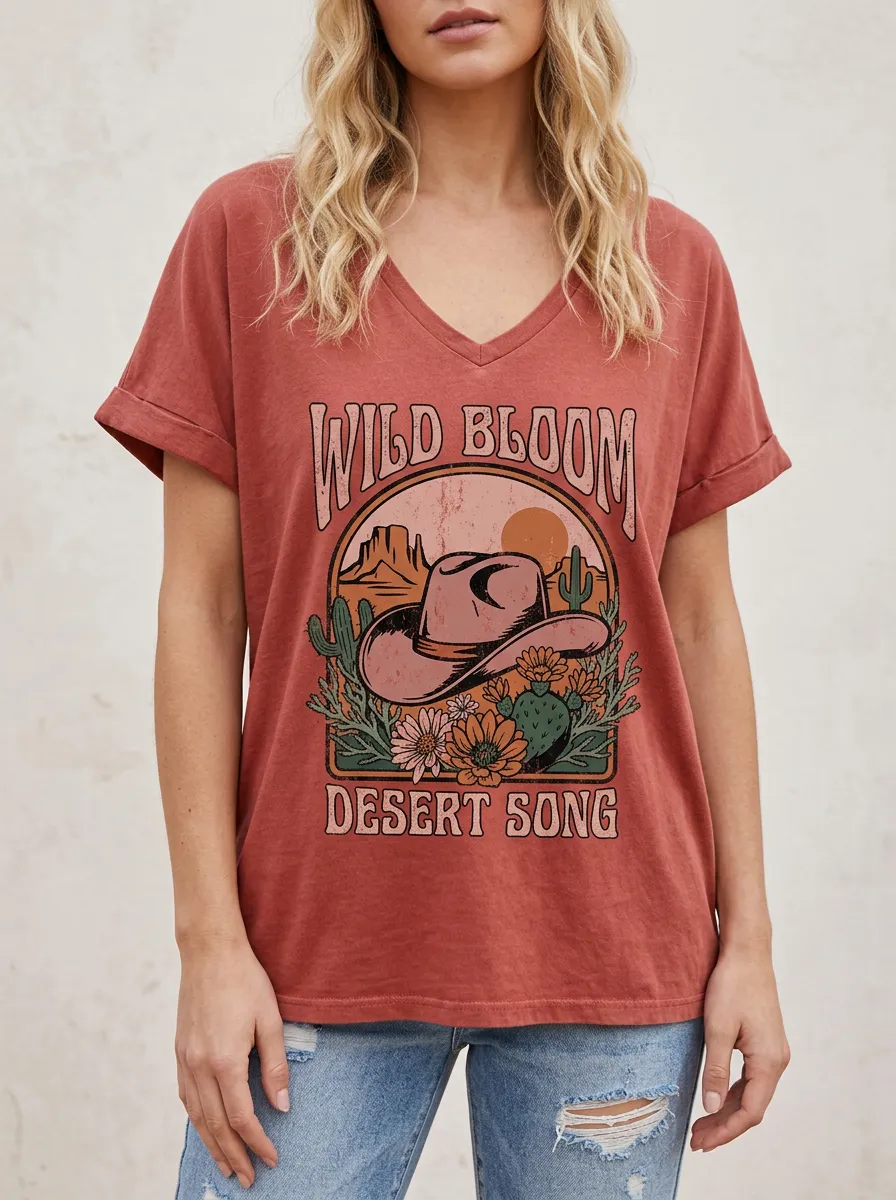 Cowboy-Hat Cactus Women's V-Neck T-Shirt