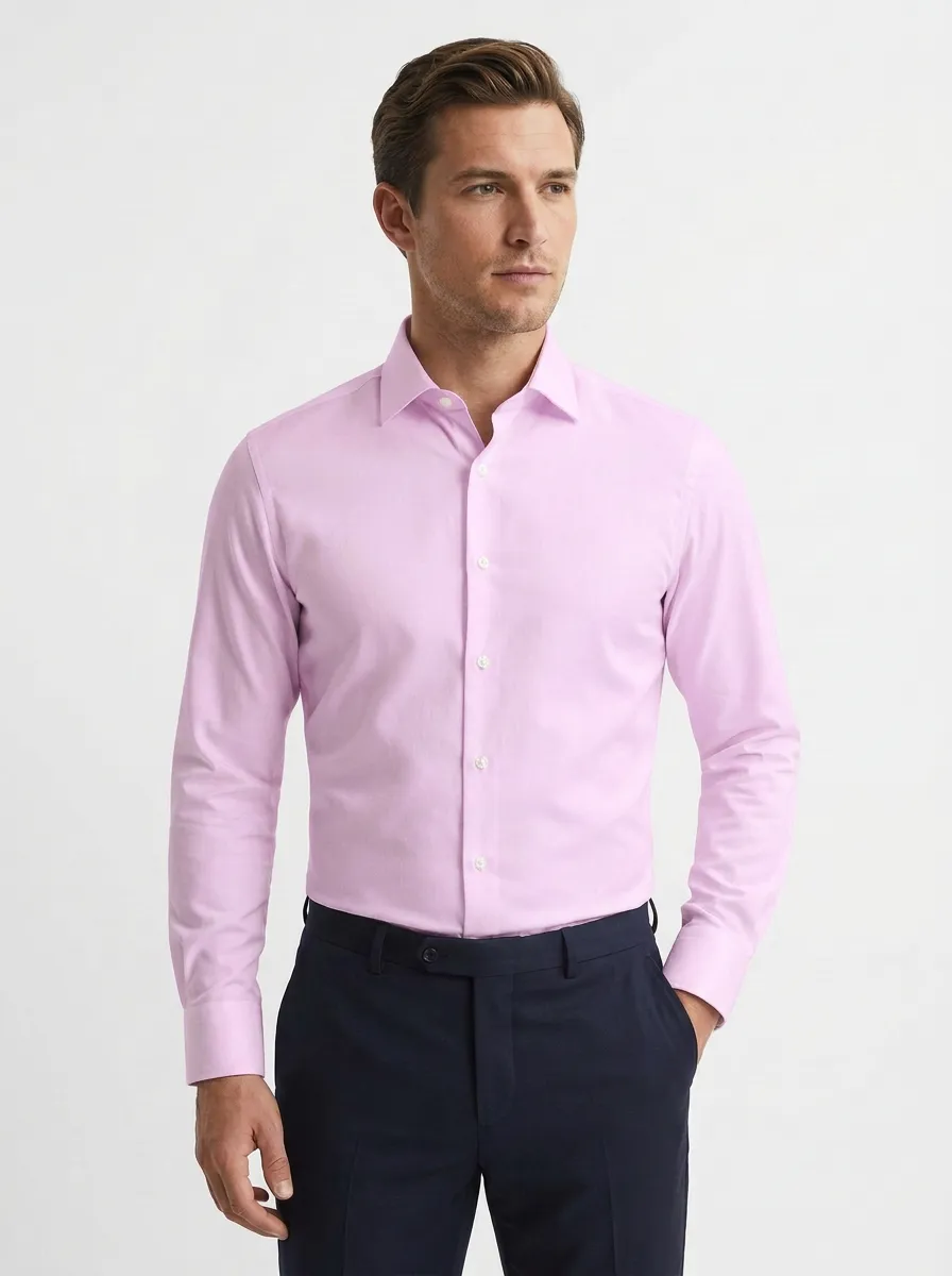 Men's White Spread Collar Long Sleeve Shirt