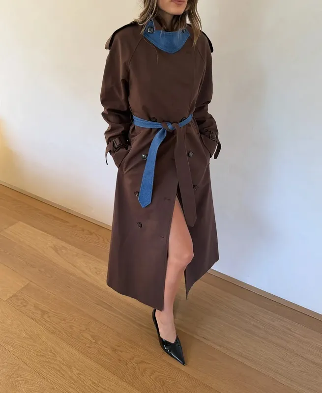 Chocolate Double-Breasted Trench Coat