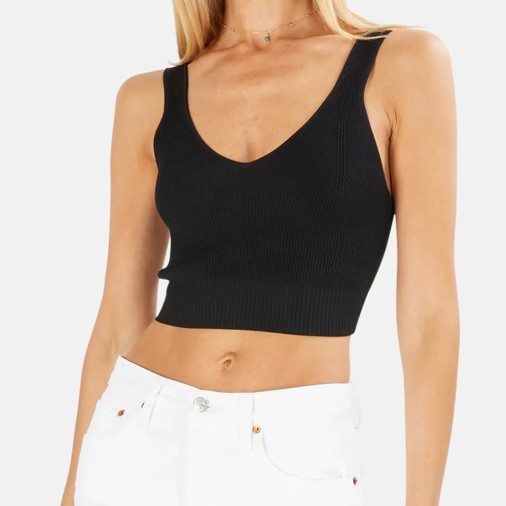 V-Neck Ribbed Cropped Tank Top