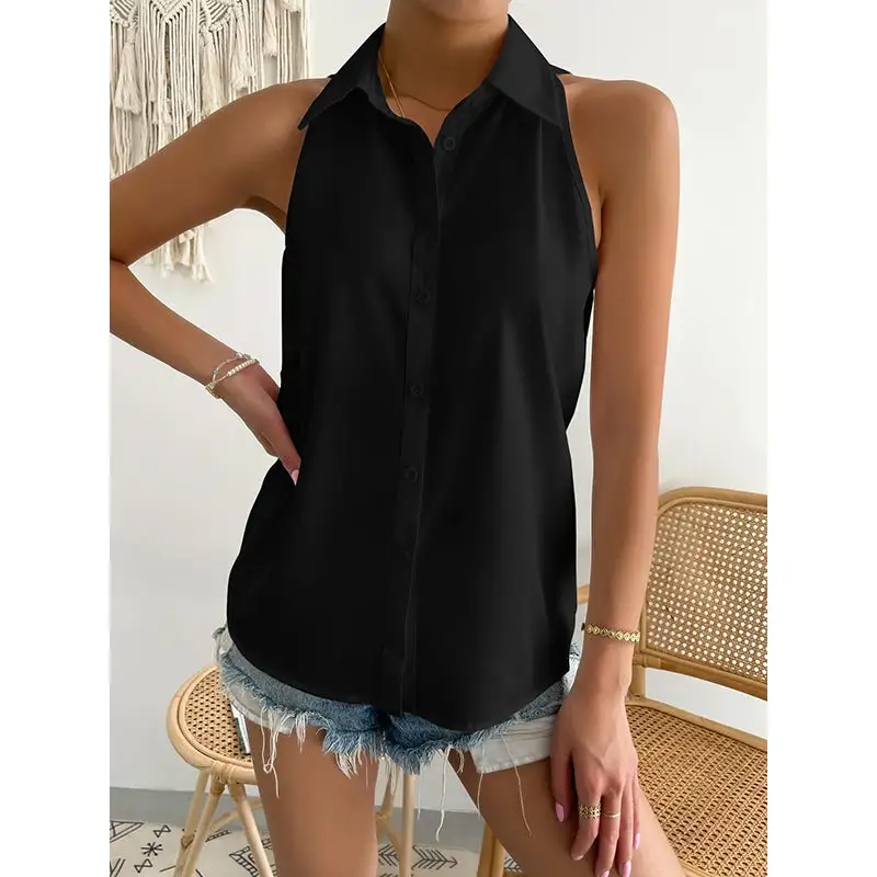 Women's Split-Hem Lapel-Collar Relaxed Blouse