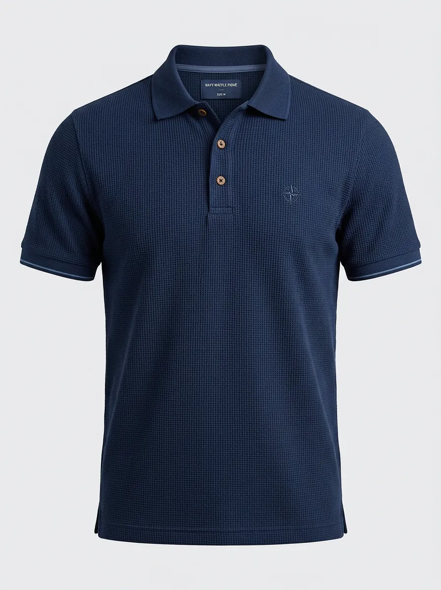 Waffle-Knit Compass-Detail Men's Polo Shirt