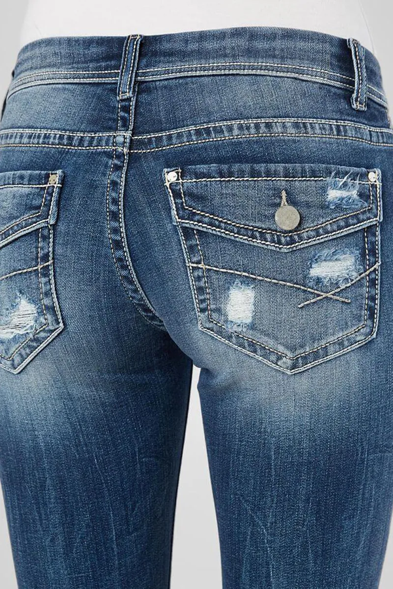 Washed Ripped Low Waist Crop Skinny Jeans