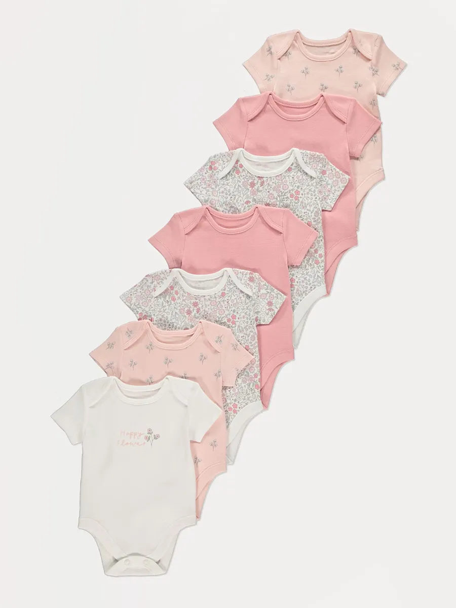 Floral Short Sleeve Bodysuits 7 Pack