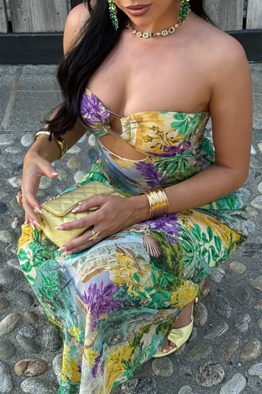 Strapless Color Blocked Maxi Dress