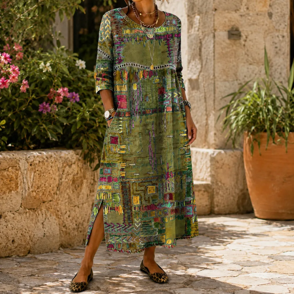 Printed Patchwork Maxi Dress