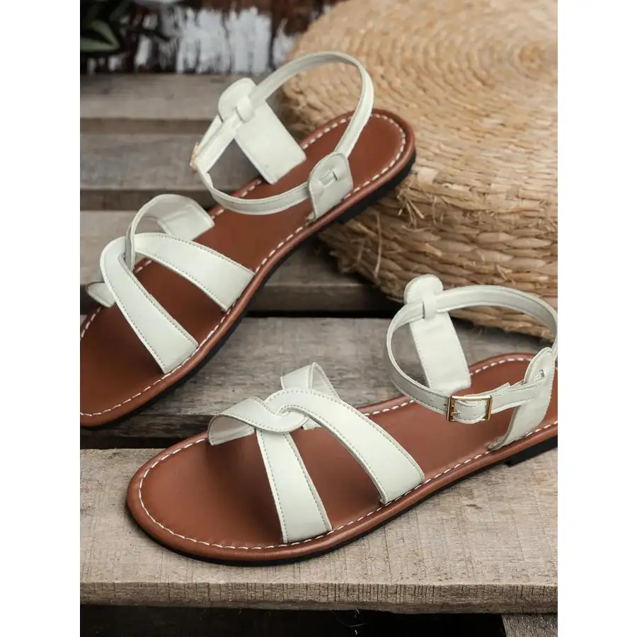 Strappy Flat Sandals with Ankle Buckle