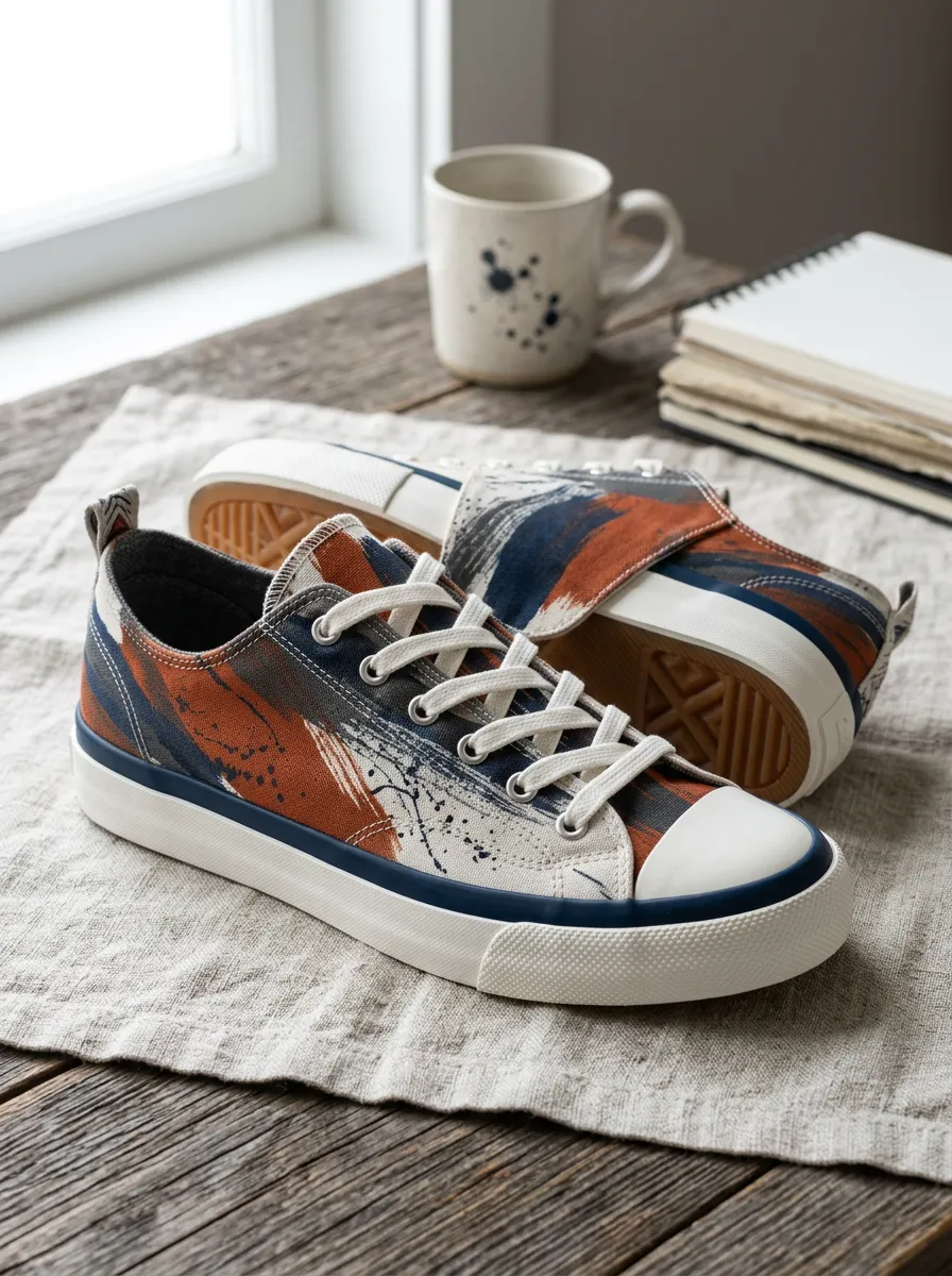 Men's Modern Abstract Brushstroke Paint Splatter Patterned Canvas Shoes