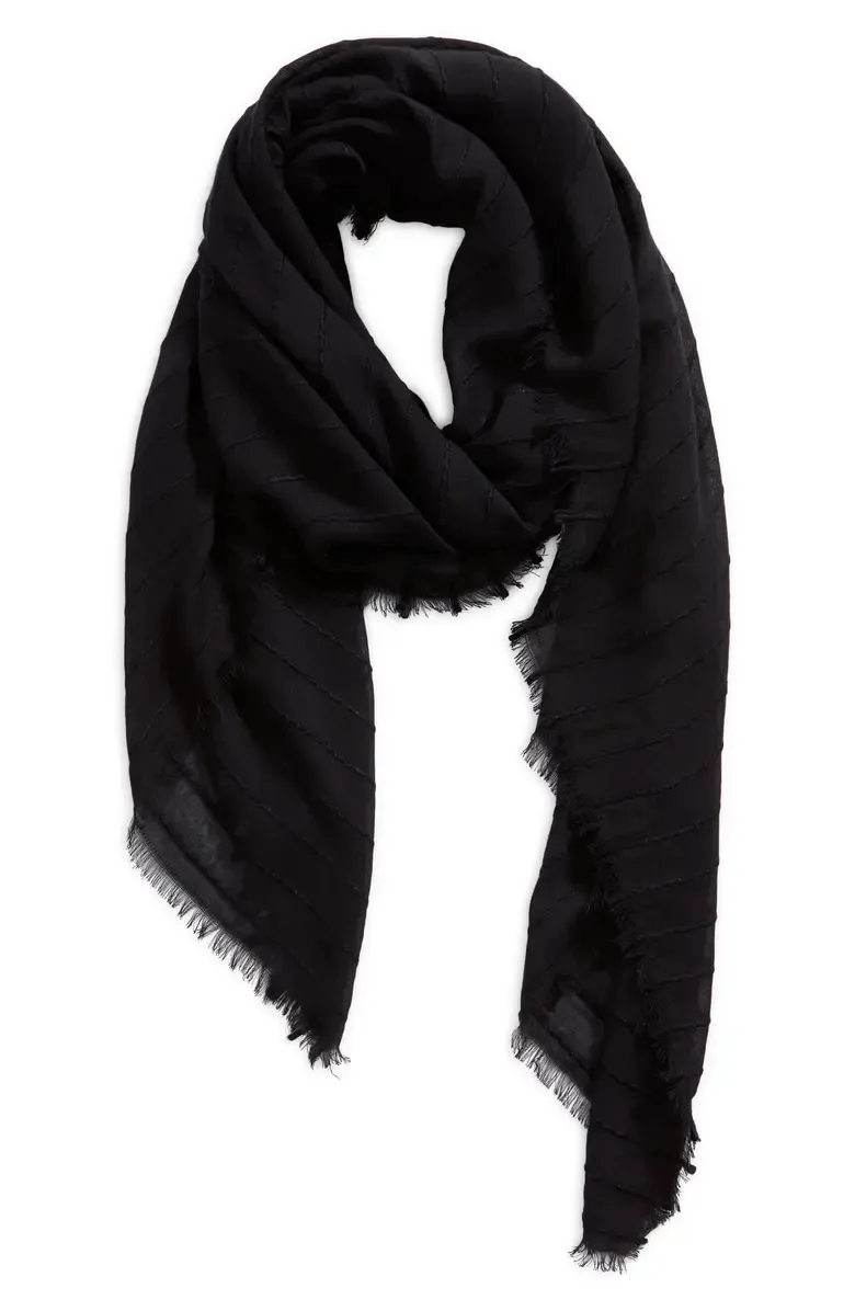 Textured Stripe Fringe Trim Scarfs