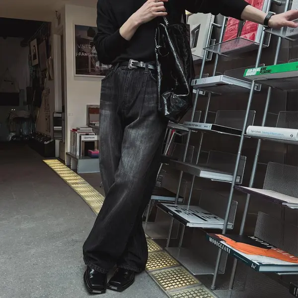 Faded Drape Straight Leg Jeans