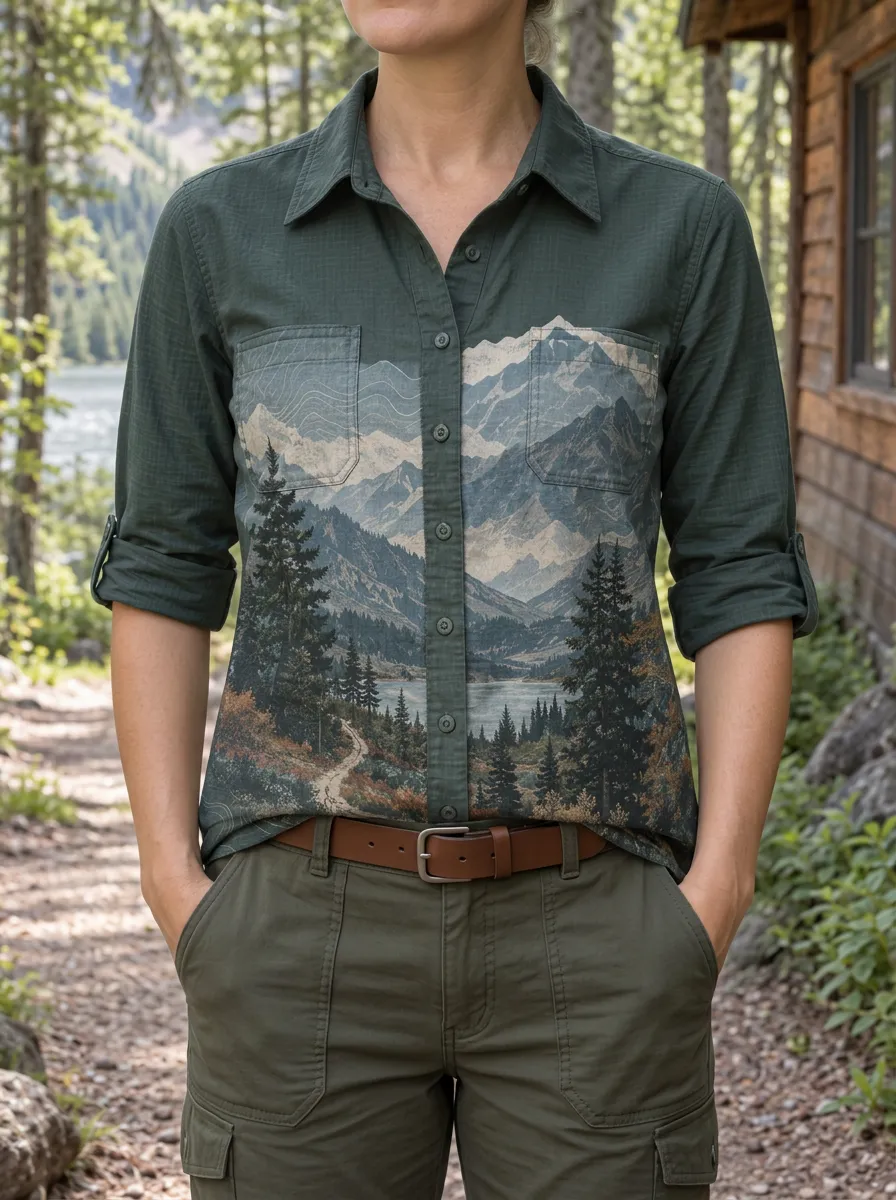 Women's Scenic Nature Lover Mountain Forest Landscape Shirt