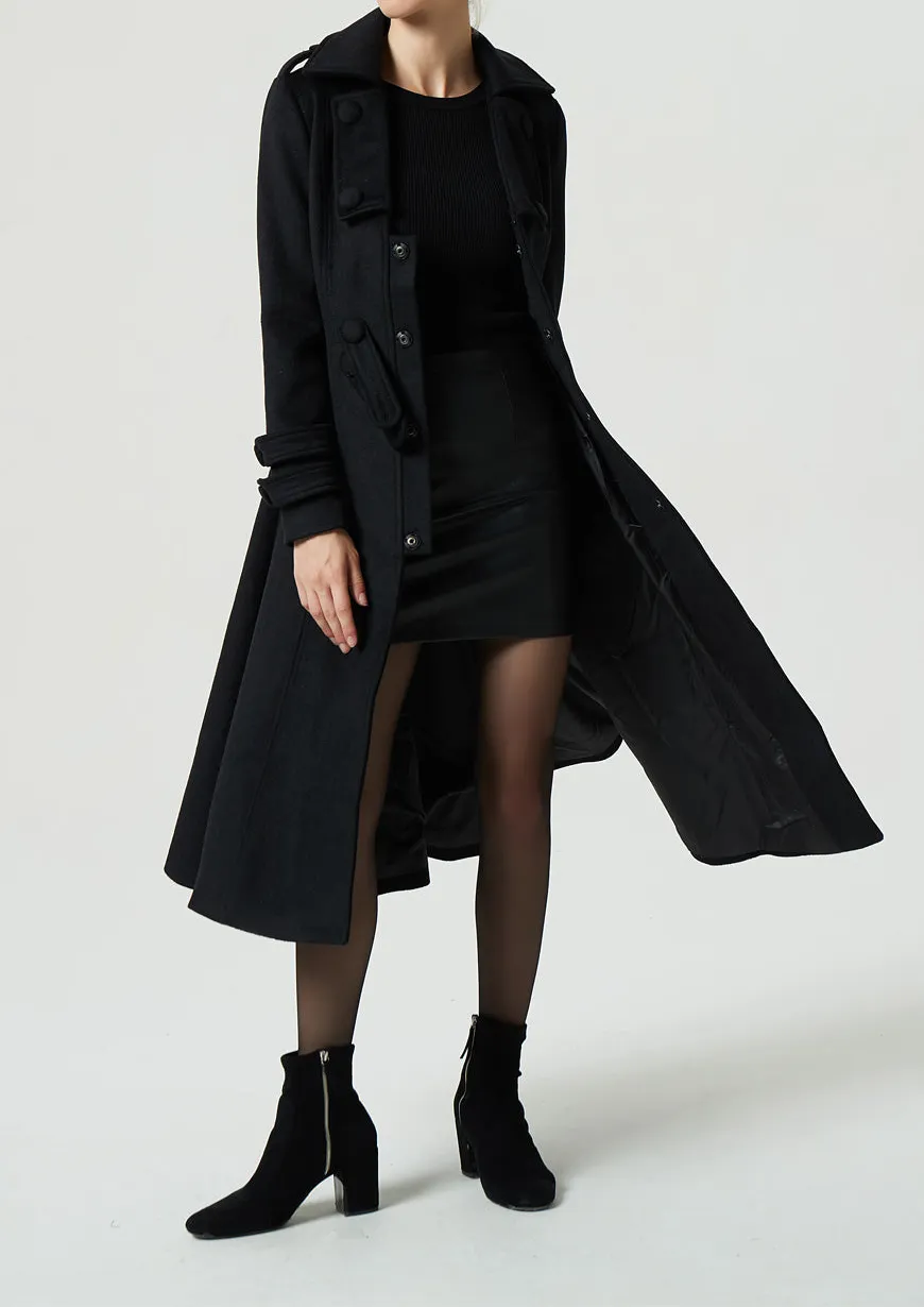 Wool Blend Fit and Flare Midi Coat