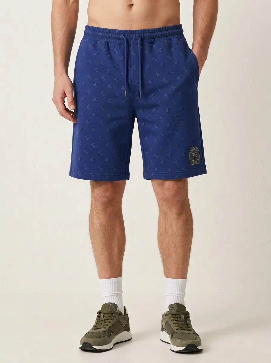Men's Geometric Running Drawstring Elastic-Waist Printed Sweat Shorts