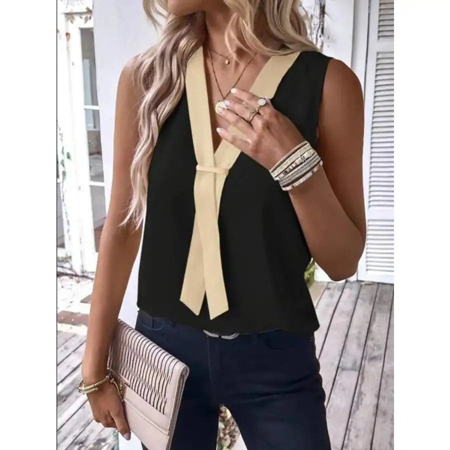 Full Size V Neck Contrast Tank Plus