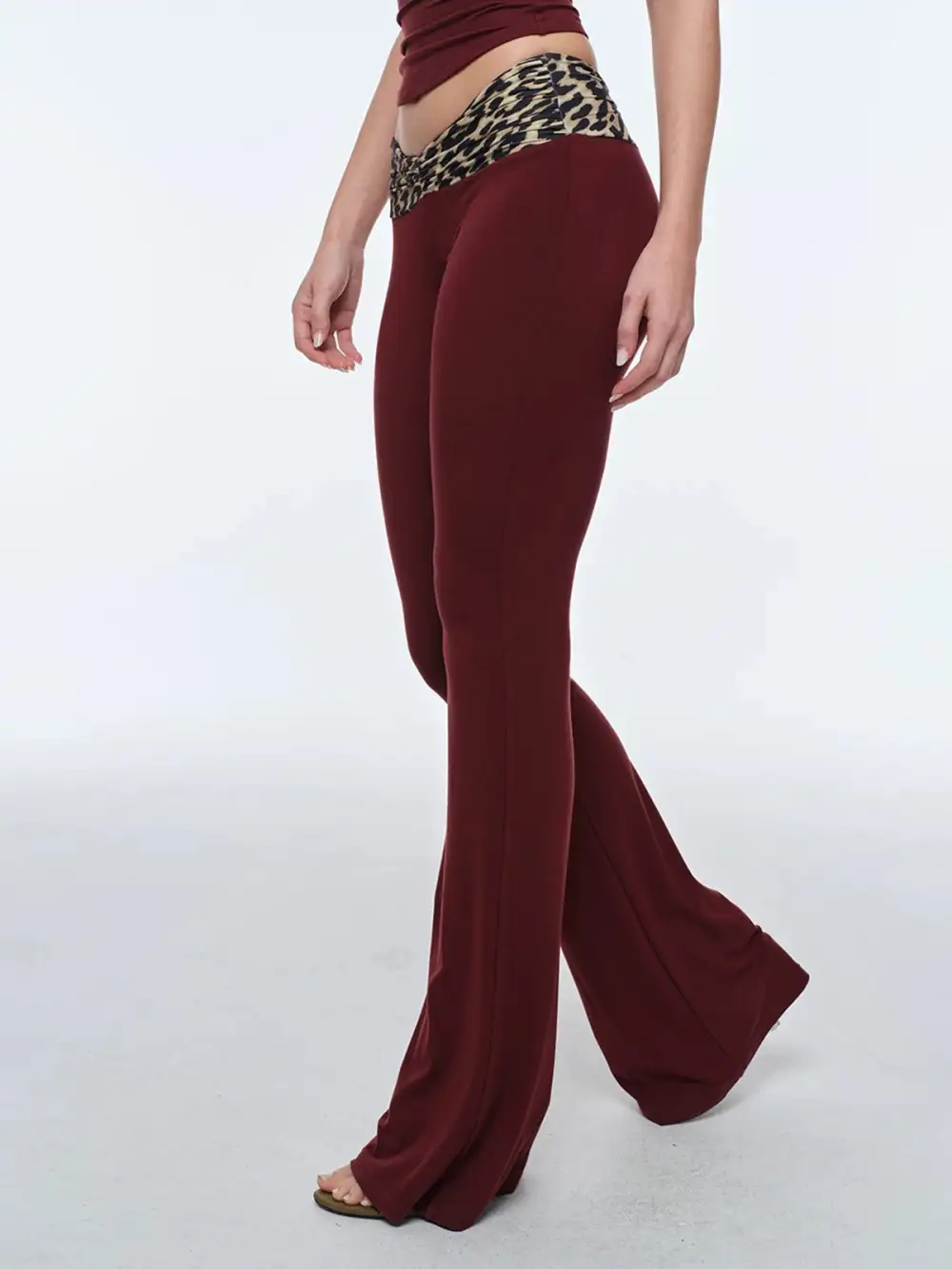 Flared Leopard Contrast-Detail Pants