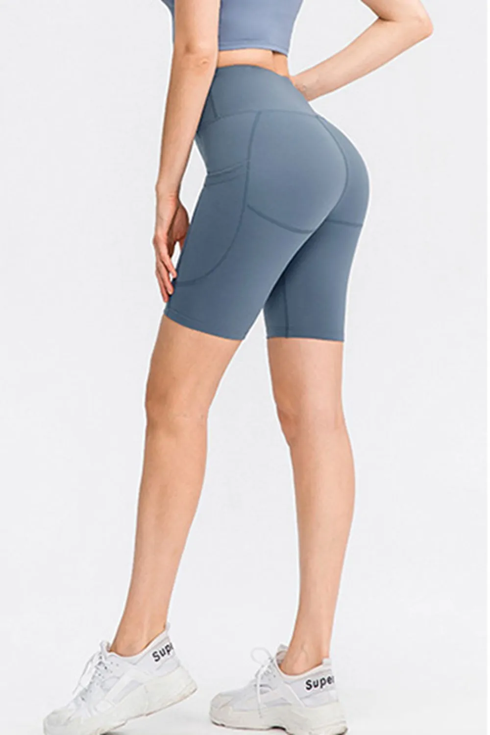 Stretch Wide Waistband Sports Shorts With Pockets