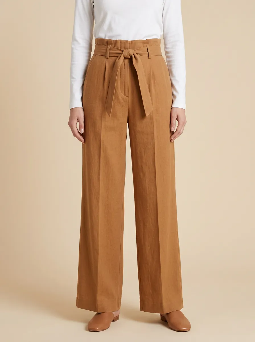 Polished Belted High Rise Wide Leg Pants