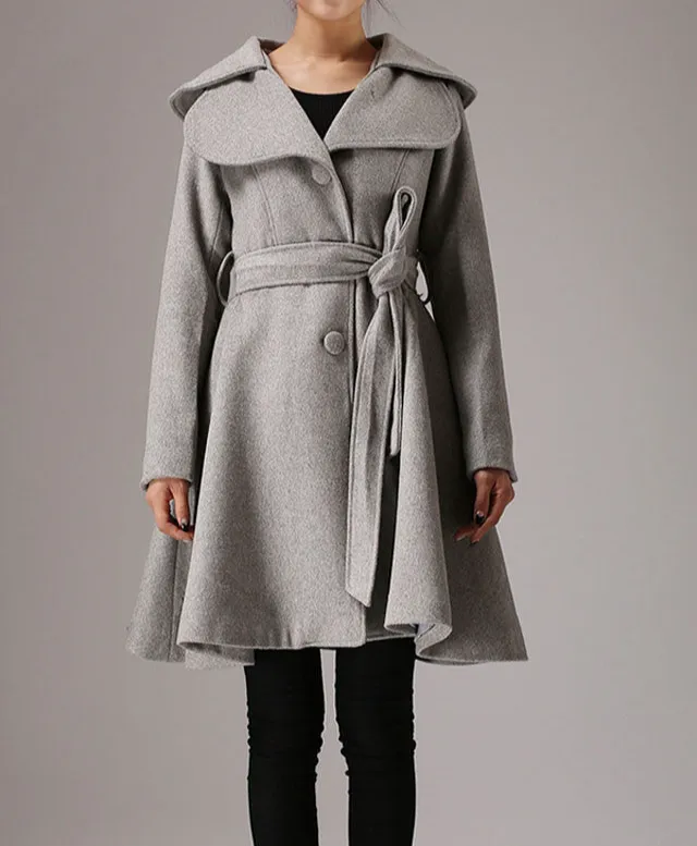 Wool Blend Belted Pocketed Button Front Midi Coat