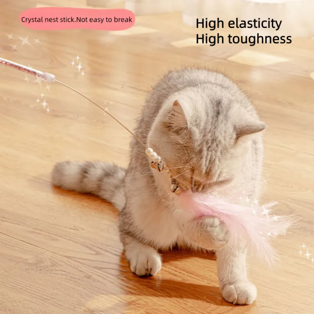 Pet Supplies Cat Toys Cat Teasing Stick Bell Fairy Stick Feather Bite-Resistant Cat Teasing Stick Mainan Kucing