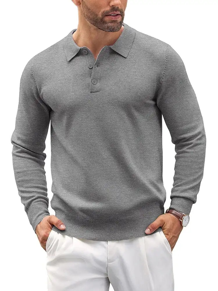 Quarter Button Textured Polo Shirt