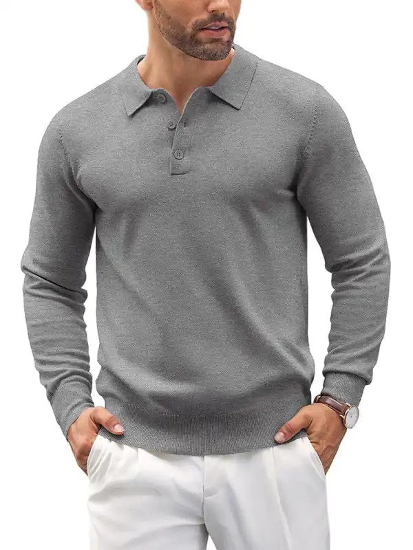 Quarter Button Textured Polo Shirt