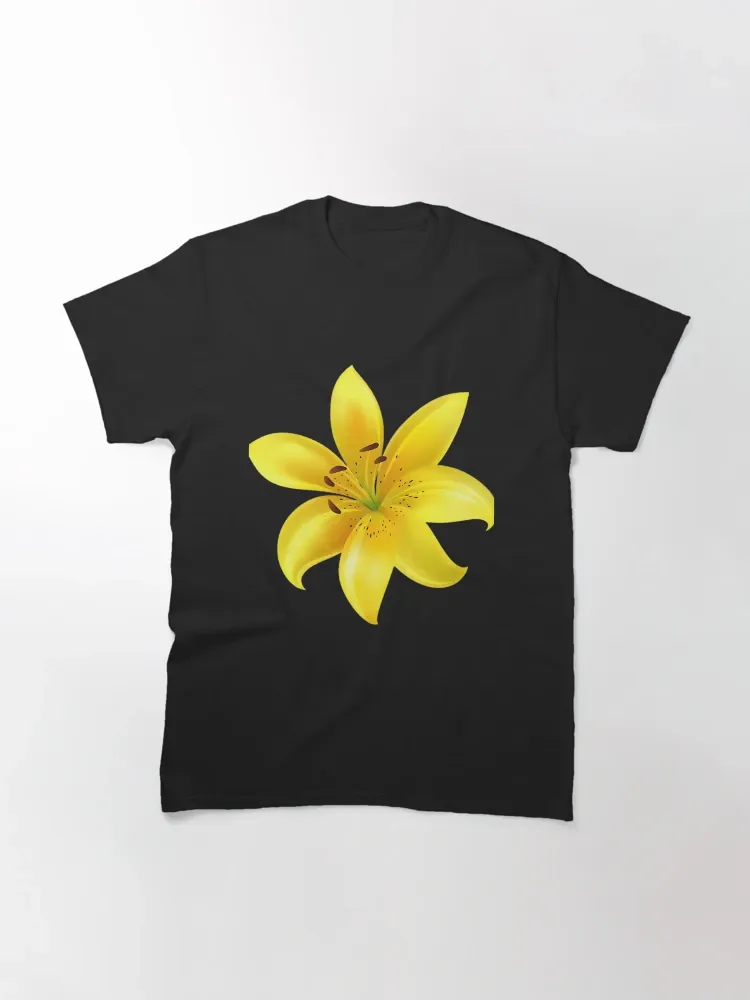 Women's Realistic Yellow Lily Floral Print Crew Neck Short-Sleeve T-Shirt
