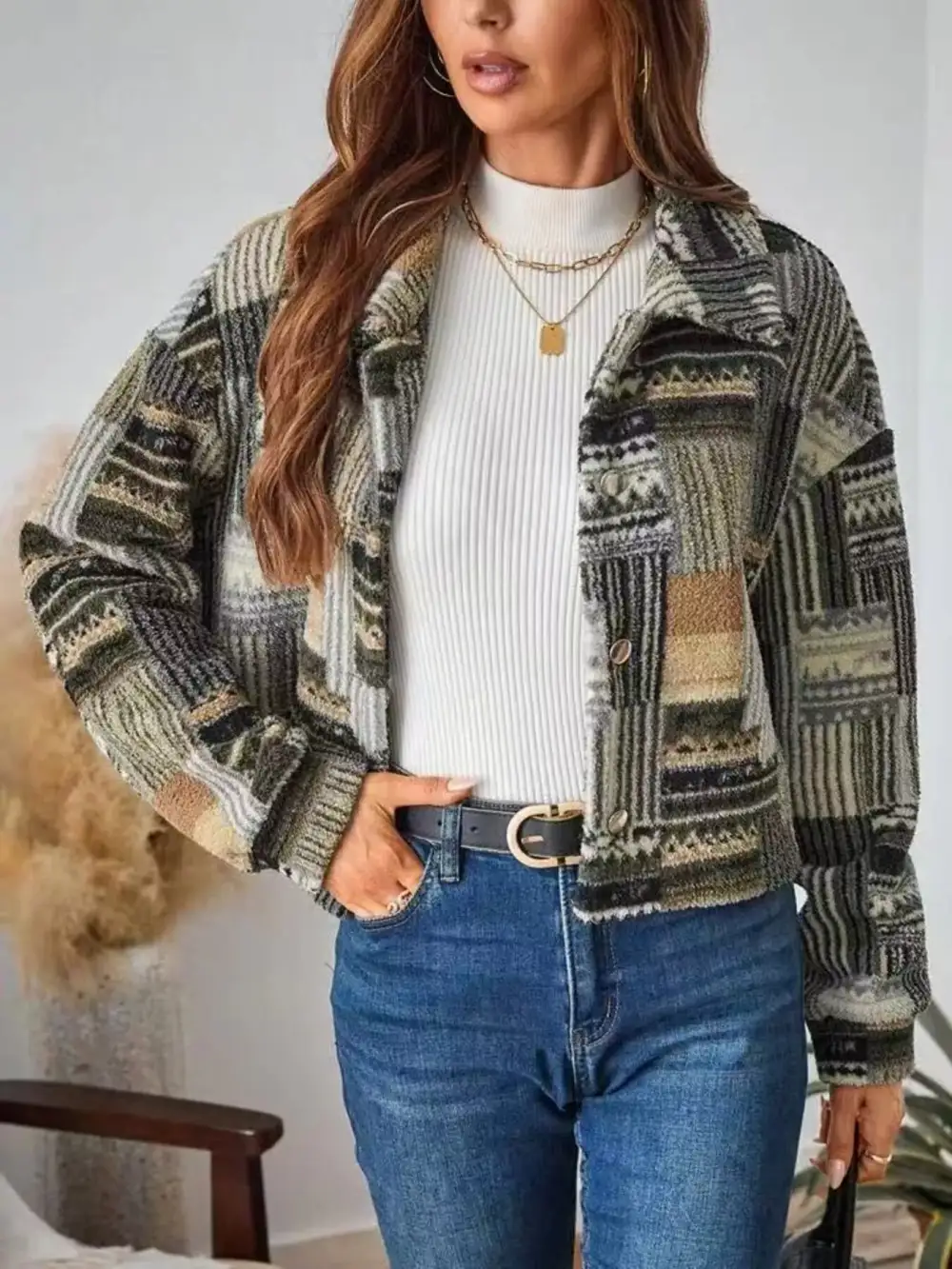 Button-up Dropped Shoulder Jacket