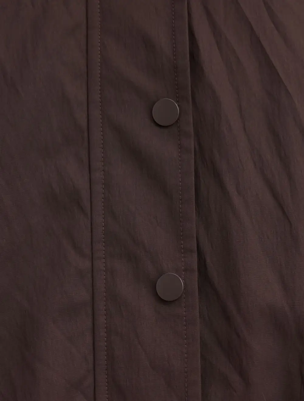 Dark Brown Button-Front Drawstring Hem Windbreaker