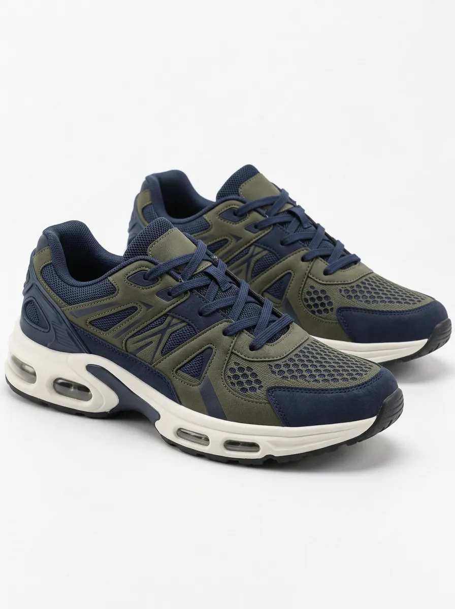 Men's Olive and Navy Colorblock Visible-Air Sneakers