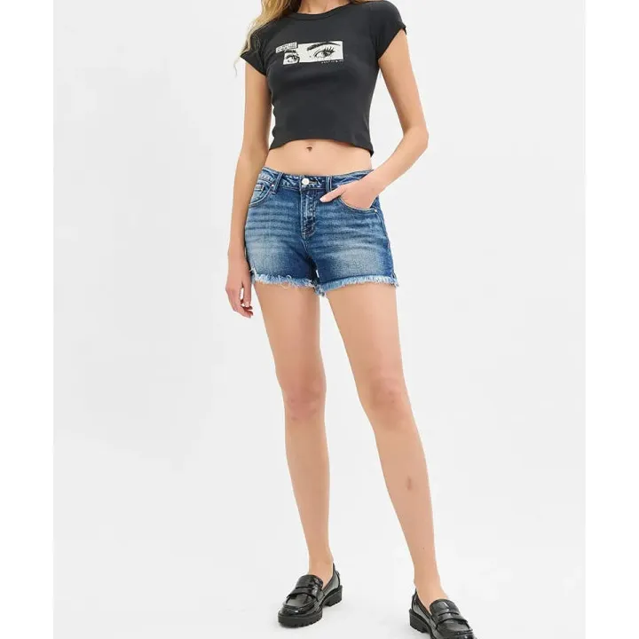Full Size Low Rise Frayed Denim Shorts Plus Size