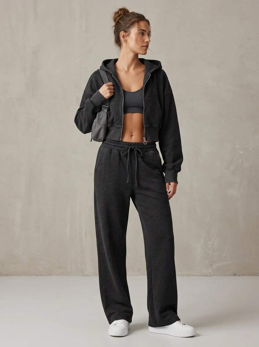 Cropped Jogger Women's Cropped Zip-Up Hoodie Jogger Active Set