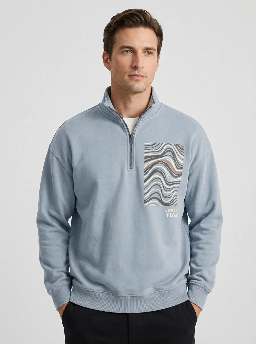Outdoor-Inspired Half-Zip Abstract Men's Half-Zip Sweatshirt