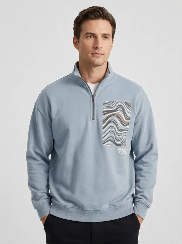 Outdoor-Inspired Half-Zip Abstract Men's Half-Zip Sweatshirt