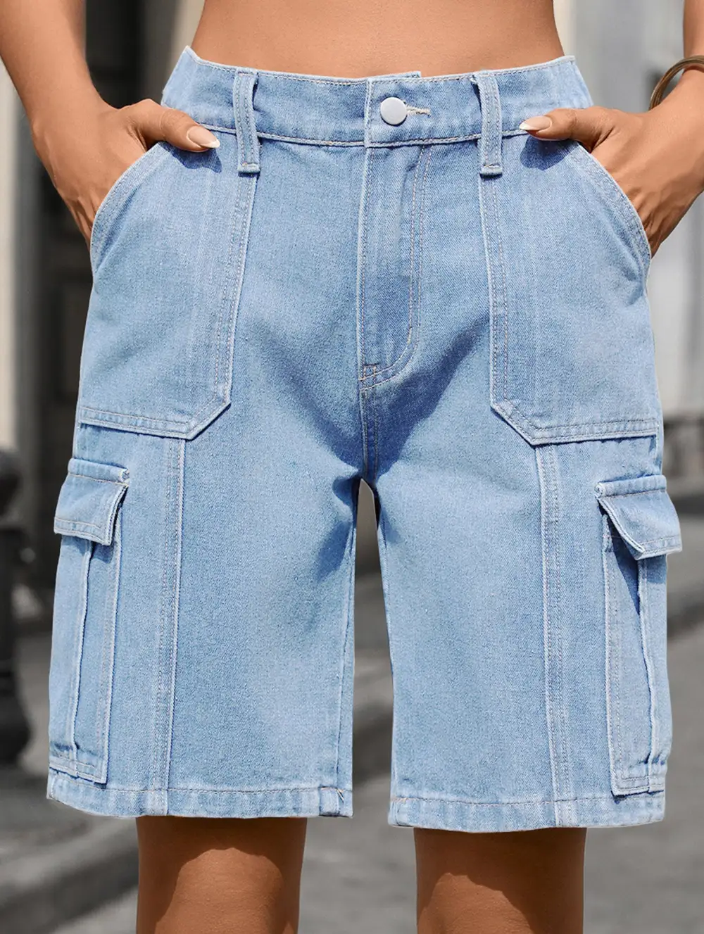 Casual Multi-Pocket Denim Shorts